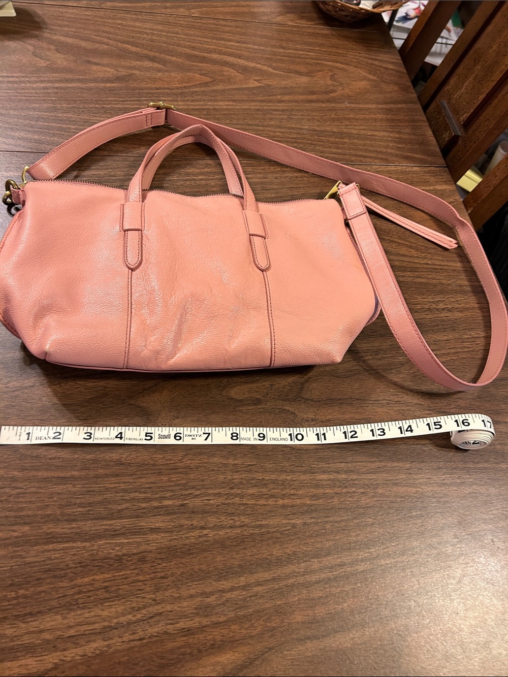 Fossil Pink Leather Crossbody Satchel